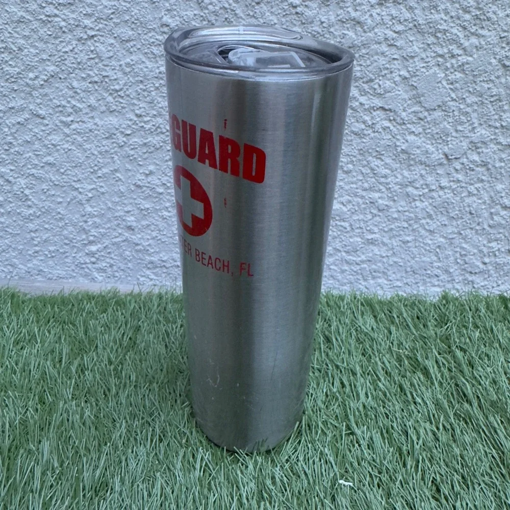 Freez Lifeguard Tumbler Clearwater Beach FL Stainless Steel Insulated Cup Silver